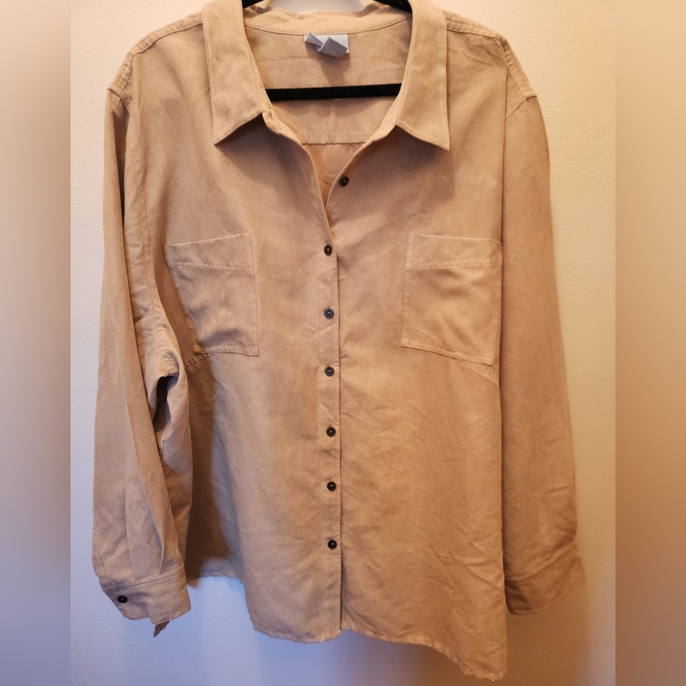 Liz & Me Light Tan Button-Down Shirt Size 4X